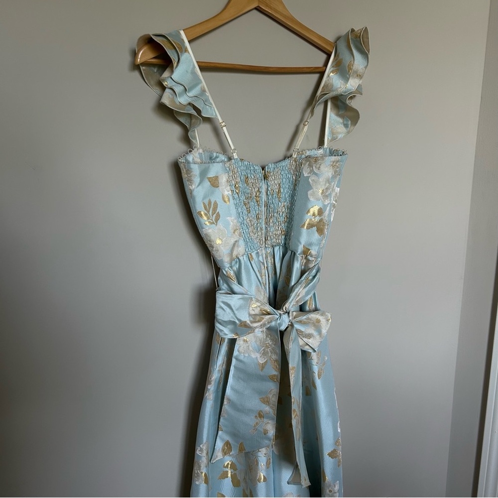 V. Chapman Sky Blue and Gold Floral Midi Dress - Picture 10 of 15